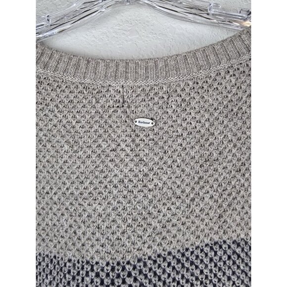 Barbour Heather Knit Jumper Colorblock Tan Blue Wool Blend Side Buttons US 10 - Picture 3 of 12